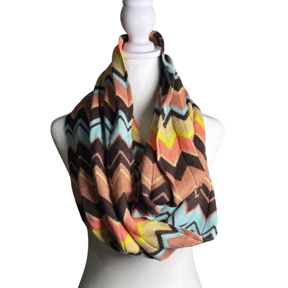 Missoni for Target Infinity Scarf Chevron Knit Multi-Color Wool Blend Brown Teal